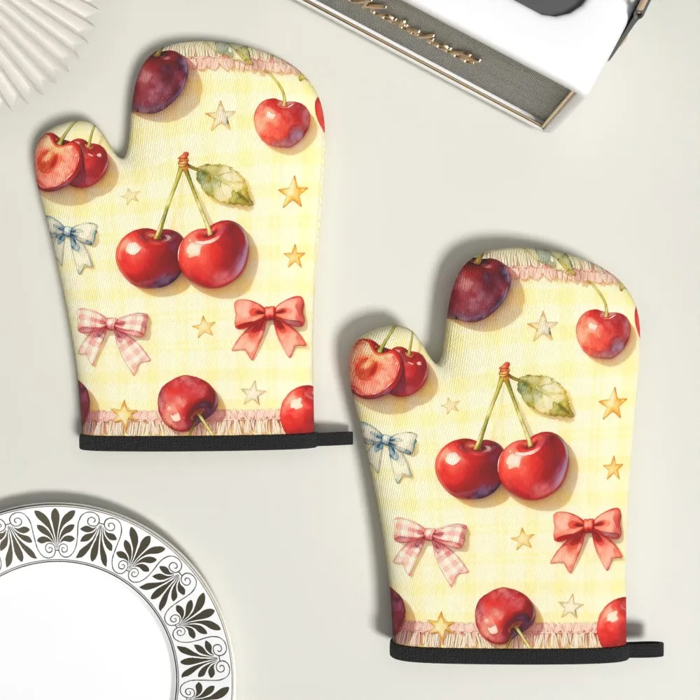 Cherry Watercolor Oven Mitts 2-Pack Heat Resistant Kitchen Mittens for Baking Chefs Moms