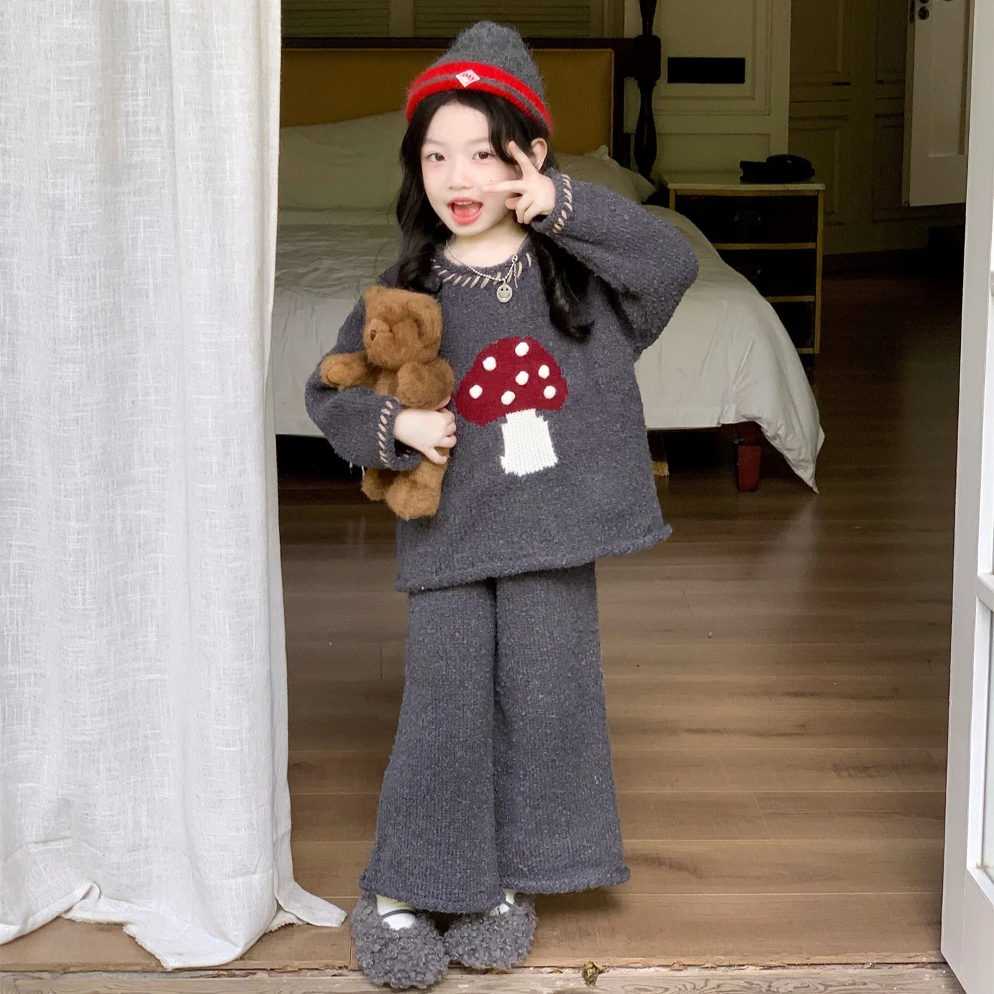

Girl Baby Sweater Suit Thick Keep Warm 2025 Autumn and Winter New Style Baby Girl All-match Cute Cartoon Picture Two Piece Set