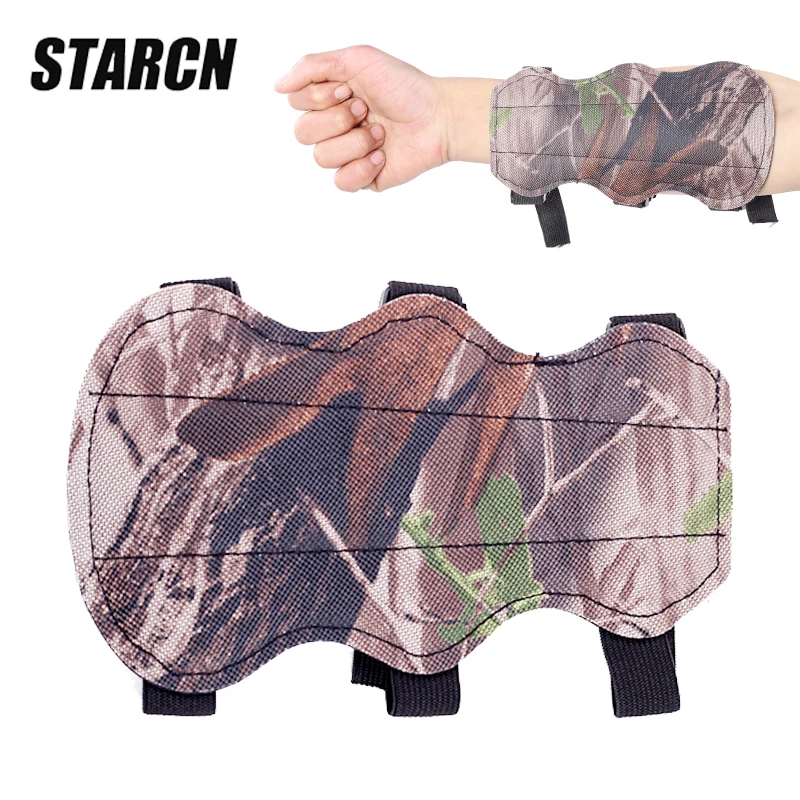 Archery Archerest Arm Guard Leather Bow Range Bracer Protector Adjustable 3-Strap Buckles Camo For Traditional Hunting Recurve