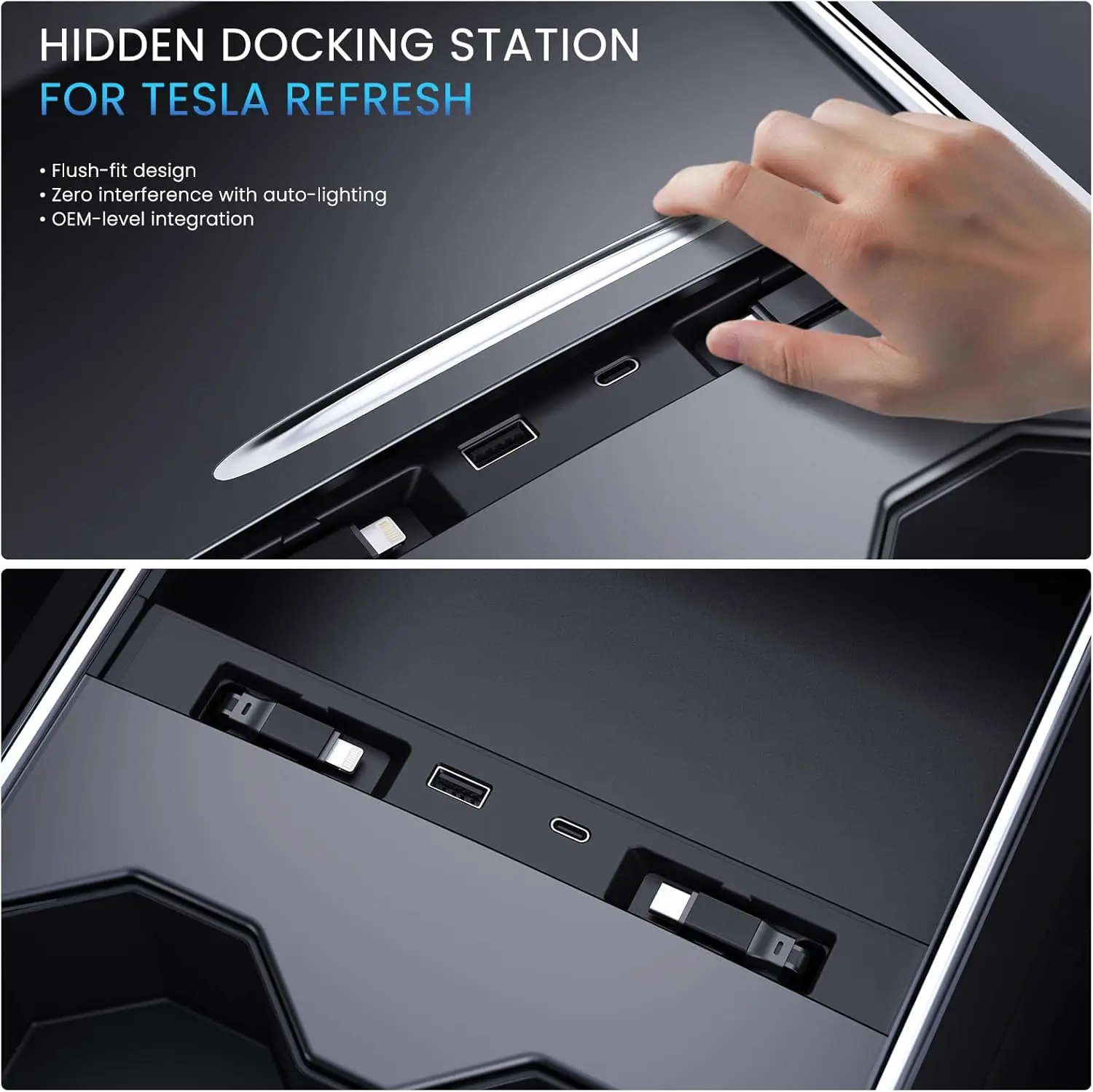 For Tesla Model 3 Y Highland Juniper 2025 45W Quick Charger Expansion Dock Hidden USB Shunt Hub Intelligent Docking Station
