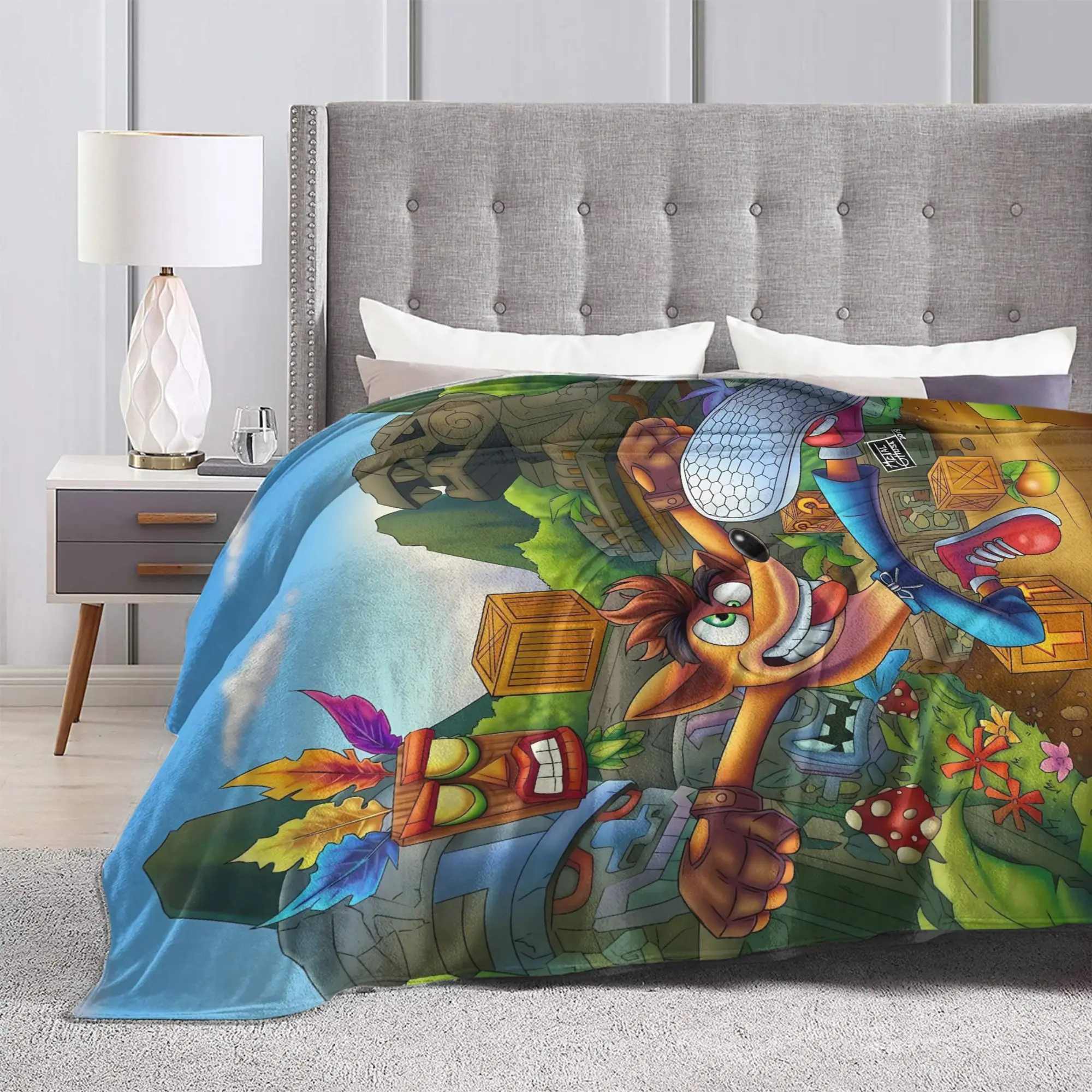 Crash Bandicoot Box Jump Blanket  Soft Warm Street Trend Plush Throw Blanket For Girls Boys Outdoor Flannel Bedspread Bed Cover