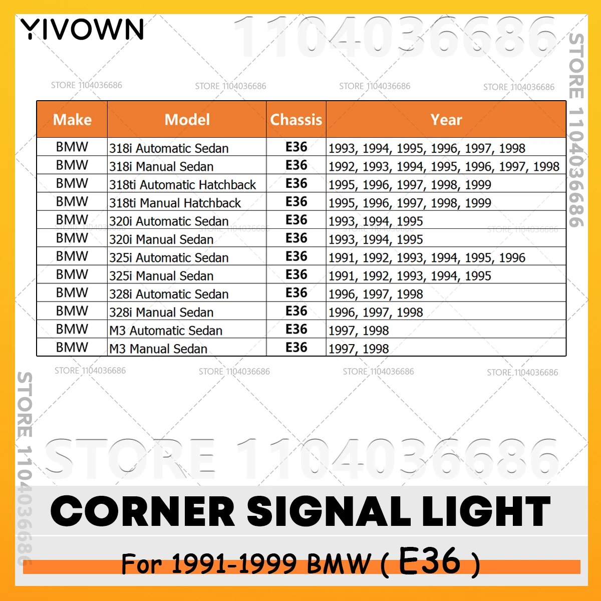 For 1991-1999 E36 BMW 318i 318ti 320i 325i 328i M3 4DOOR Car Corner Turn Signal Light White Yellow Gray 63138353279 63138353280 view 2