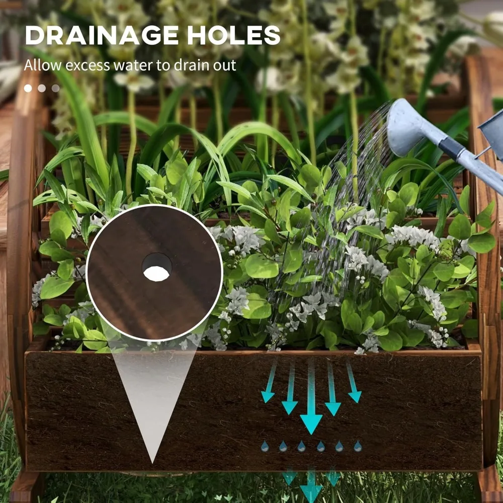 2-Tier Wooden Wagon Planter Box with Drainage Holes for Vegetables Flowers Herbs, 25x21x24 Inches