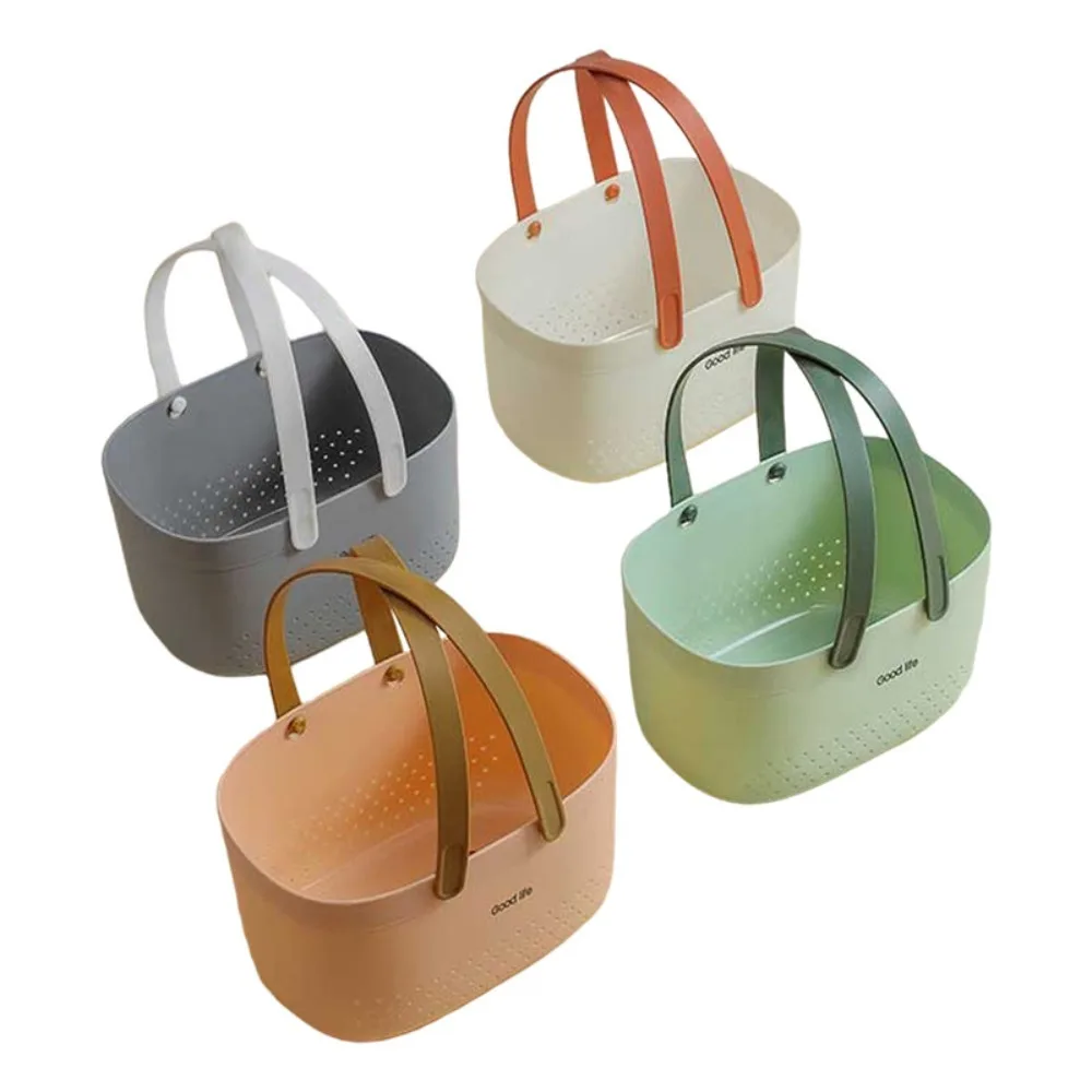 New Plastic Wash Basket Large Capacity Portable Bath Basket Dormitory Space Saving Sundries Storage Basket