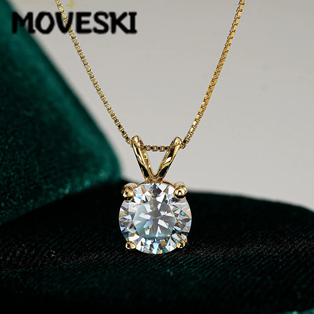 

925 Sterling Silver 1CT/2CT D Color VVS1 Round Brilliant Cut Moissanite Pendant Necklace Fine Jewelry for Women
