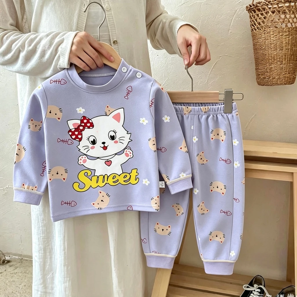 Baby Underwear 2Piece/Set Child Fashion Casual Autumn Clothes Autumn Pants Soft Pure Cotton Wear Cute Full Print Pajamas Suit