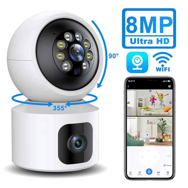 

8MP 4K WIFI Camera Home Security Indoor Surveillance Camera Baby Pet Monitor Auto Tracking Two-way Audio Wireless PTZ IP Camera