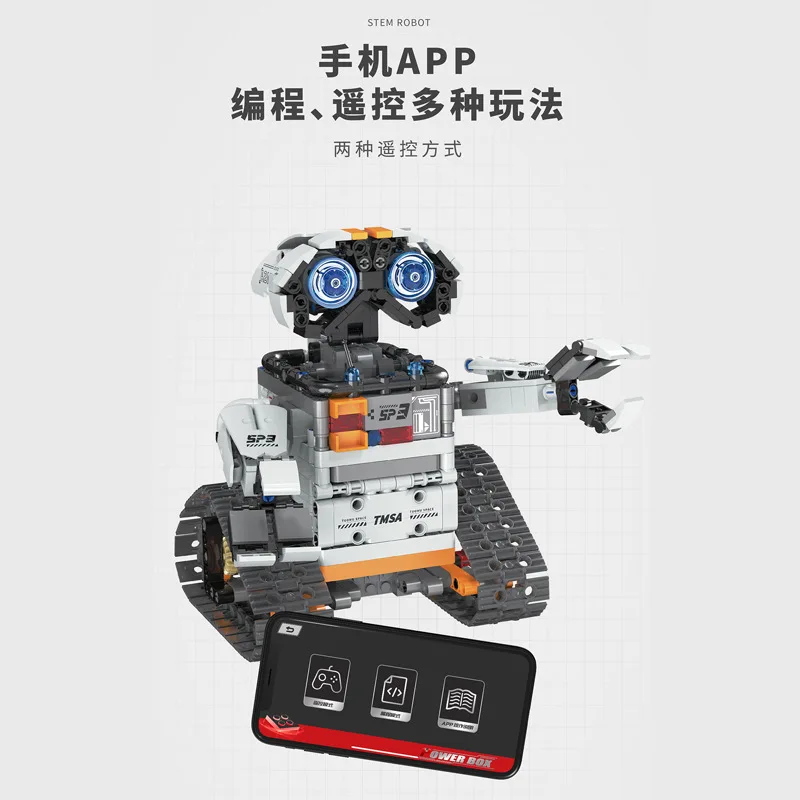 Variable STEAM Programming Wall-E Excavation Robot Stunt Car Electric Remote Control Building Block Children Boys Play