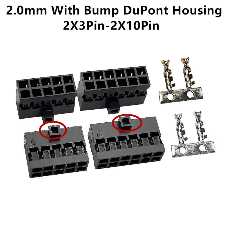 With Convex Dots Double Row Dupont Plastic Shell 2.0mm Pitch 2*3P 4P 5 6P 7P 8P 9P 10Pin Connector Plug Terminal Anti-Mistake