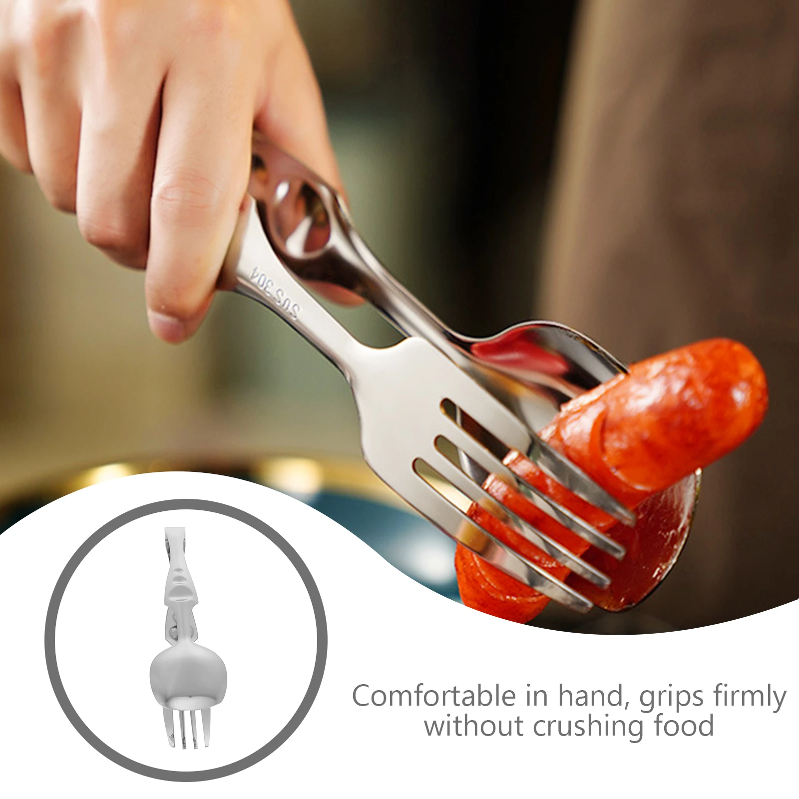 

1pc Stainless Steel Food Serving Tongs Ergonomic Kitchen Gadget Strong Lightweight Tool For Soup Noodles Bbq Picnic Outdoor Use
