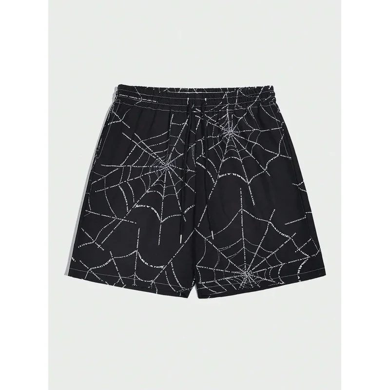 Goth Men Simple Spider Web Print Shorts Men's swim Trunks Elastic Waist 3D Print Gradient Breathable Short Streetwear Polyster