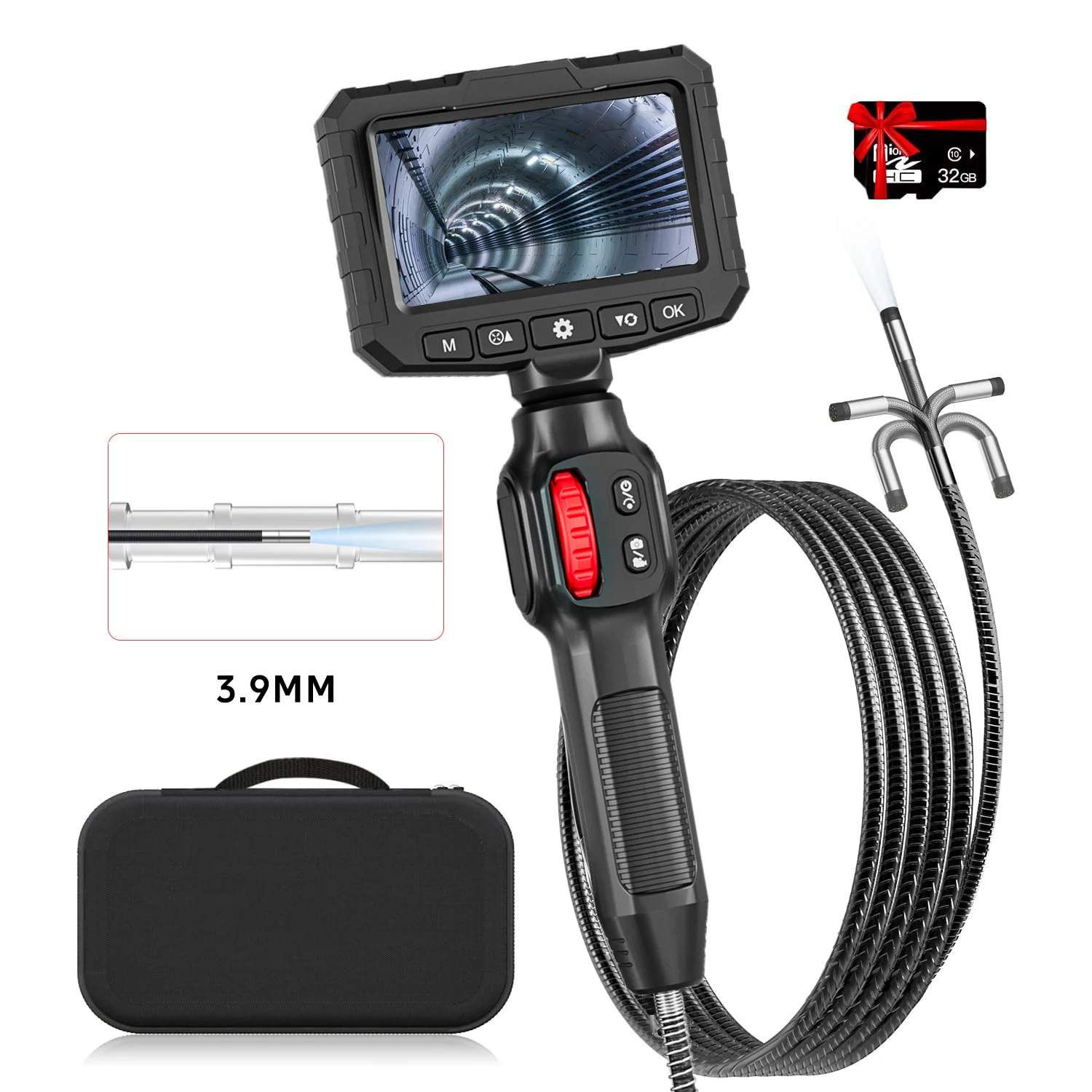 360 °   กล้องเอนโดสโคปแบบหมุน, กล้องตรวจสอบกล้องเอนโดสโคป IPS ขนาด 3.9 มม- 4.3 นิ้ว, กล้องเอนโดสโคปอุตสาหกรรมเครื่องกลยานยนต์