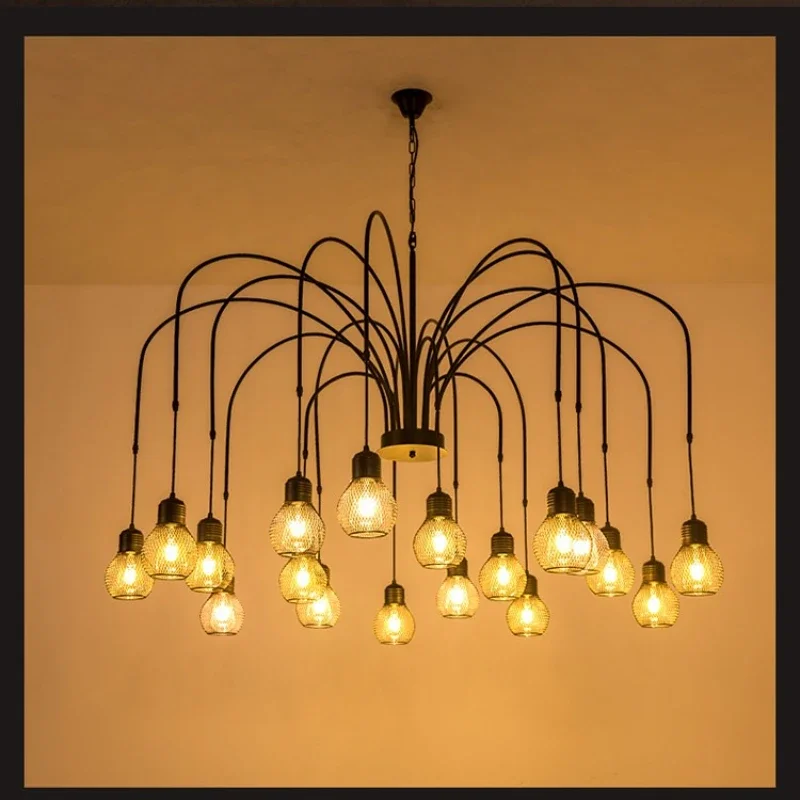 American Retro Industrial Large Pendant Light Restaurant Room  Clothing Store Villa Duplex Iron Lamp Home Changeable
