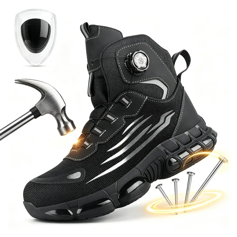 Winter New Safety Shoes Men Steel Toe Puncture Proof Rotating Button Air Work Shoes Indestructible Construction Boots Plus Size