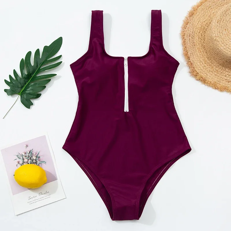 2025 traje de baño estampado con cremallera, traje de baño Sexy de una pieza para mujer, bañadores florales, traje de baño para nadar, ropa de playa femenina