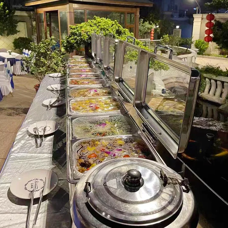 Restaurant Equipment Silver Chaffing Dishes Buffet Catering Stainless Steel Hydraulic Chafing Dish Buffet Set