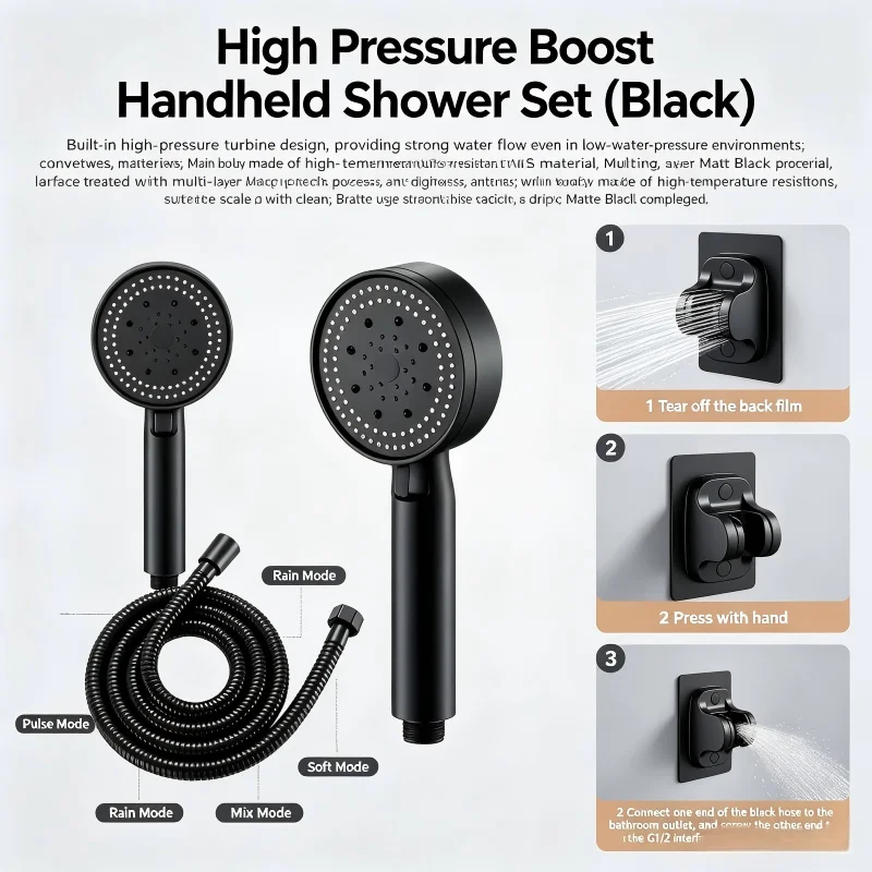 Multi-function Shower Head Set 5 Adjustable Water Modes Thermostatic Handheld Sprayer Polished Holder for Bathroom