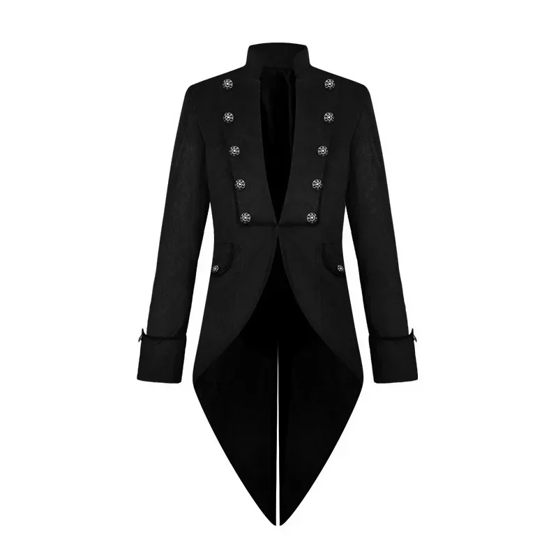 Gothic Steampunk Jacket Long Frock Trench Dovetail Coat Stand Collar Men's Slim Tuxedo Vintage Victorian Costume