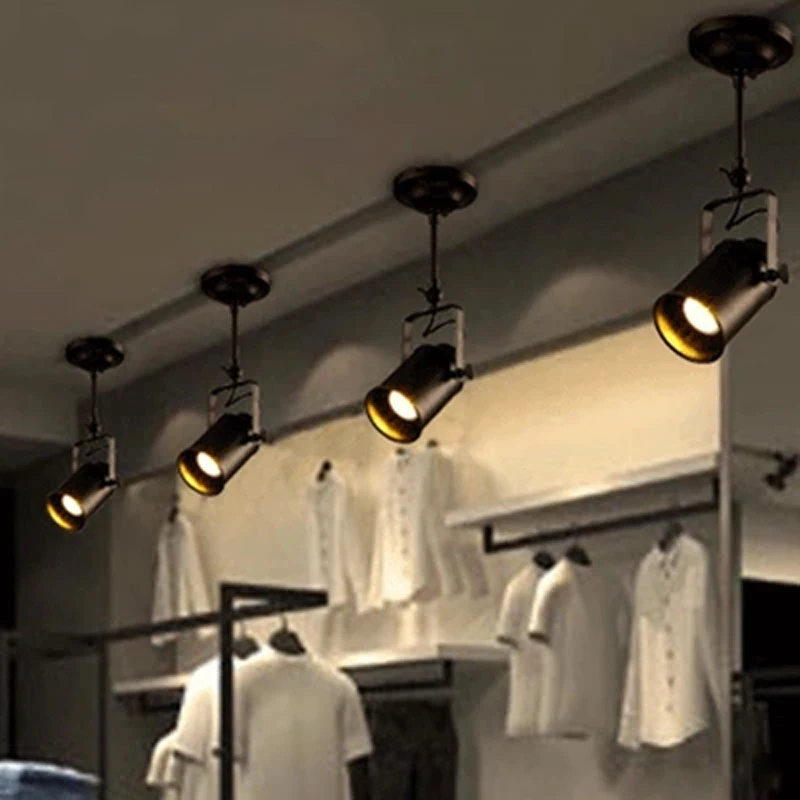 Spot Lumineux LED Noir de Style Industriel et Rétro, Luminaire de Plafond à Tête Unique, Idéal pour un Loft, un Bar ou un Magasin Américain