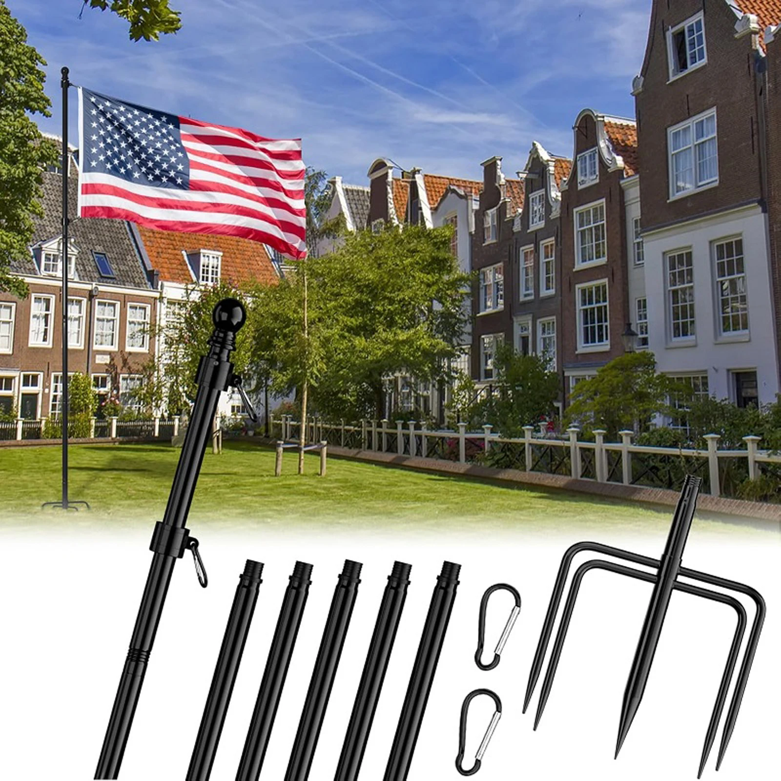 Spliced Flagpole Inground Telescoping Flagpole 5ft Flag Pole Kit 360° Rotating for Garden Indoor Ground Car Outside Beach Boat