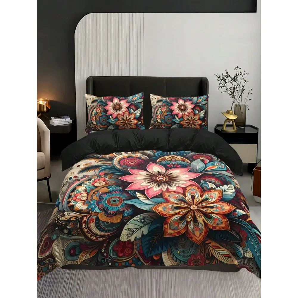 

Комплект постельного белья: 1 пододеяльник, 2 наволочки, без наполнителя, с высококачественным богемным цветочным принтом в стиле мандала, для дома и общежития.
