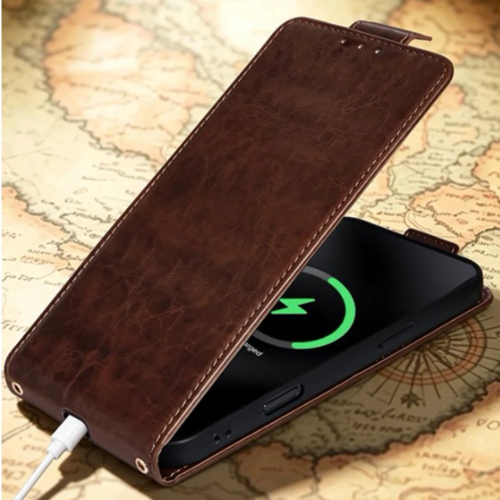 Oil Waxed Leather Vertical Flip Case For Samsung Galaxy A73 5G A53 A33 A23 A13 A72 A52 A42 A32 A22 A12 A02 Open UP Down Cover