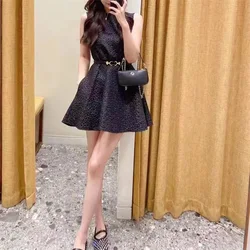 Party dresses Water Diamond Dark Pattern Short Skirt Jacquard Waist sleeveless Dress Women's French 24 Early Autumn New Style