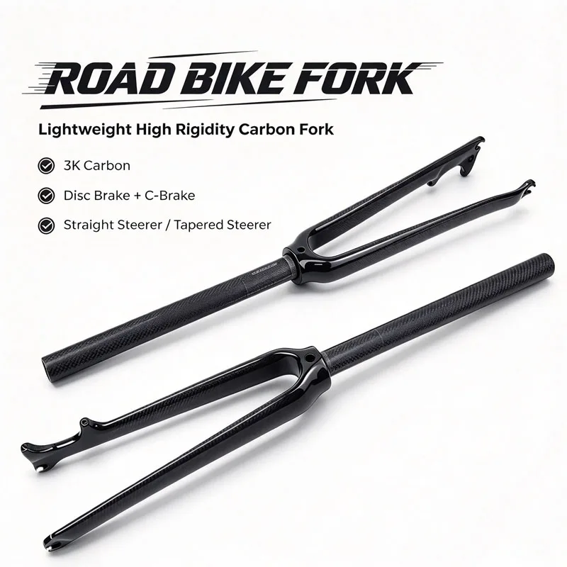 No Logo Full Carbon Road Bike Front Fork 700C Disc & C Brake Straight/Tapered Steerer Carbon Bicycle Rigid Fork Parts