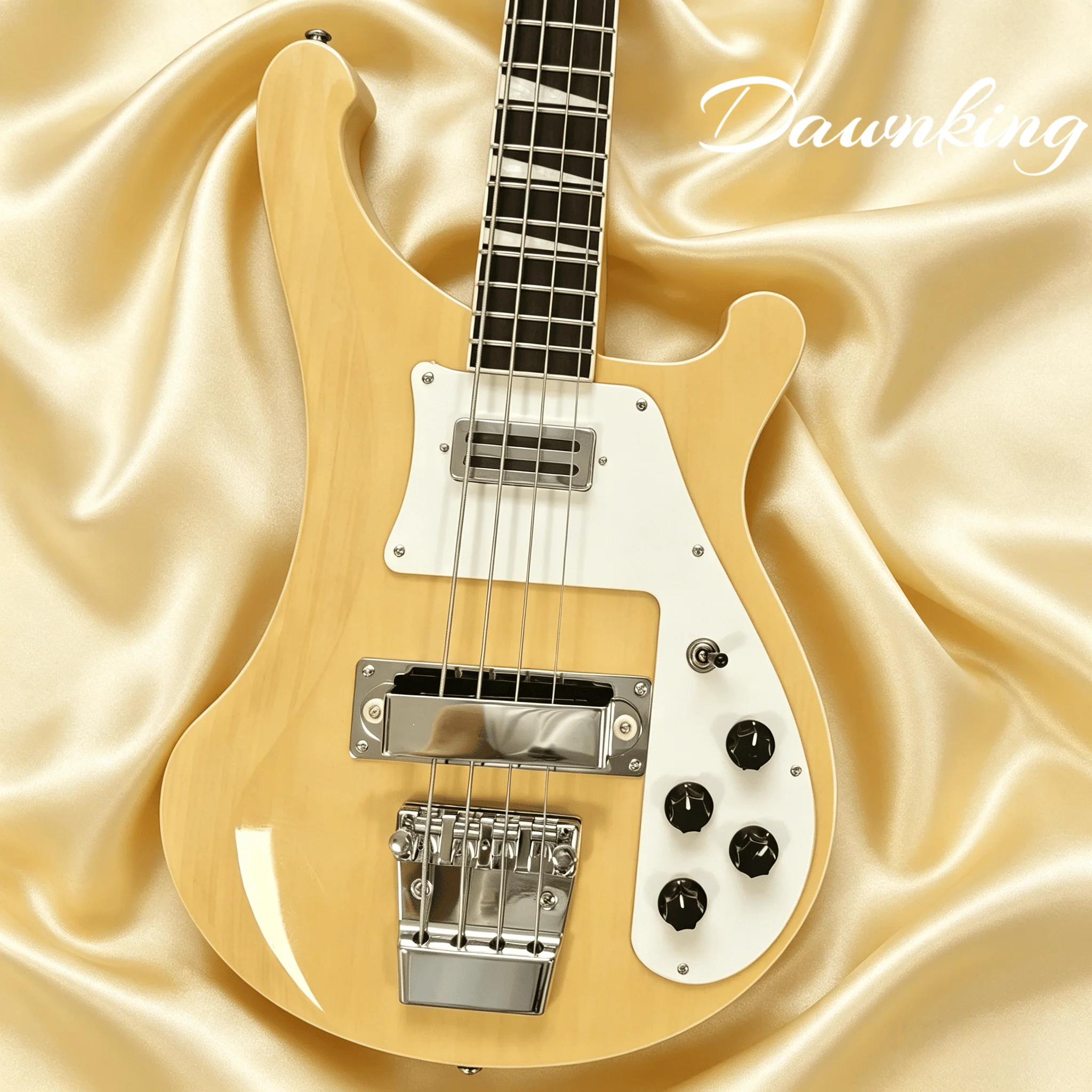 US warehouse High-Quality Natural Wood 4 String Electric Bass White Pickguard Chrome Hardware Toaster Pickups 22 Frets In Stock