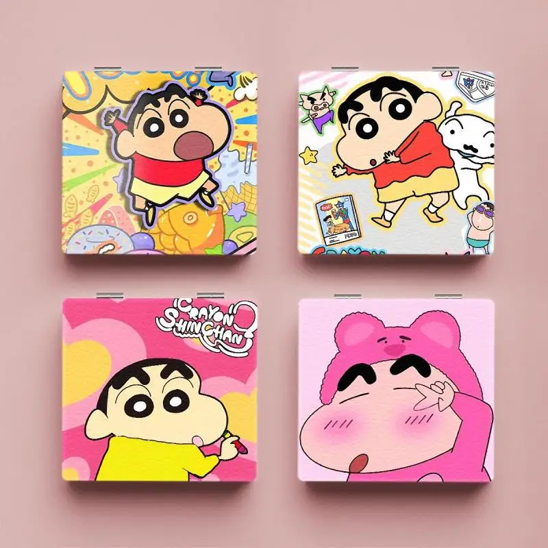 

Bandai New Crayon Shin Chans Anime Mirror Kawaii Cute Cartoon Double Sided Portable Makeup Mirror Square Folding Girls Gift