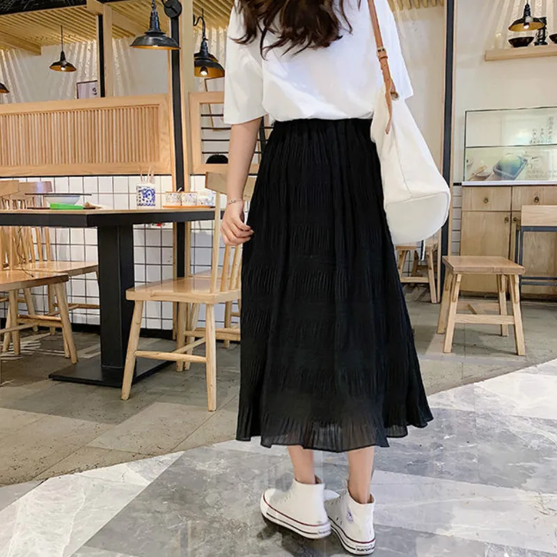 

Юбки женские плиссированные нежные очаровательные повседневные чистые ампирные элегантные модные простые дышащие летние повседневные художественные шифоновые корейский стиль