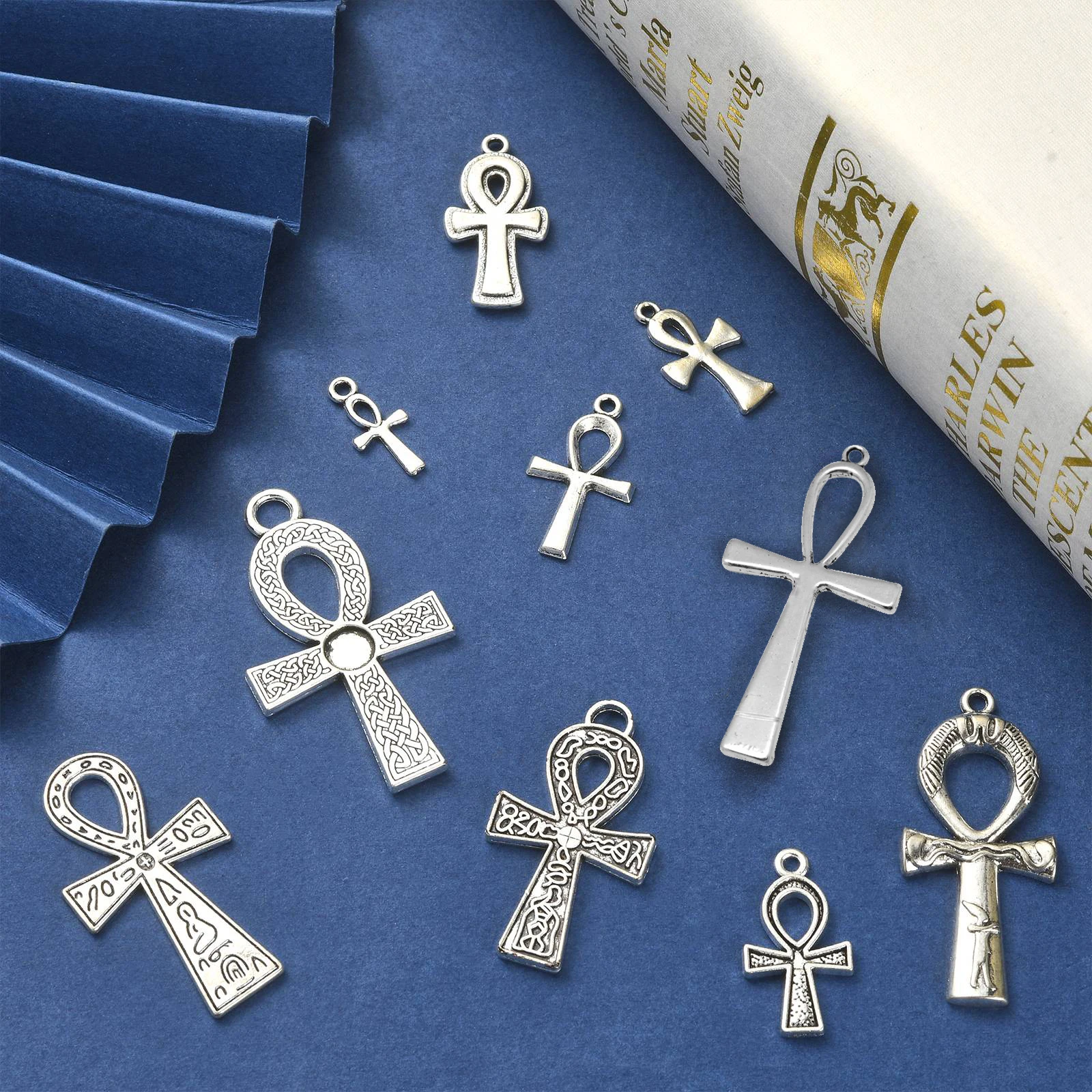 PandaHall 50 Stück 10 Stile Ägyptische Spirituelle Anhänger Ankh-Kreuz-Charms für DIY Schmuckherstellung Armband Halskette – Detail 5