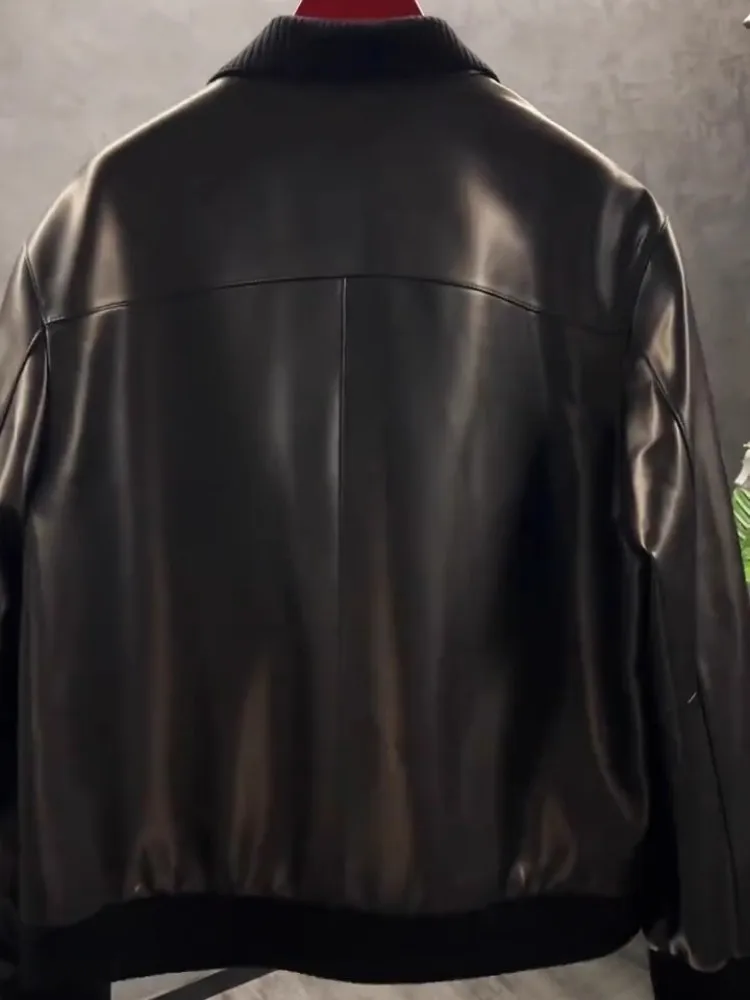 Herren Neue Frühjahr Echtes Leder Jacke Patchwork Revers Einreiher High Street Business Casual Punk Schaffell Kurzen Mantel