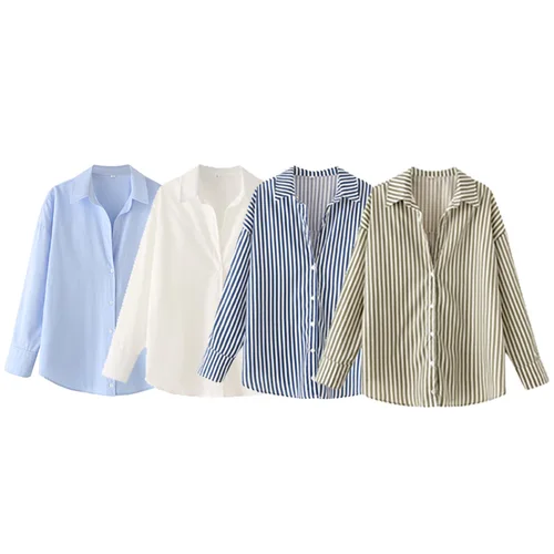 Imagen 2 del producto HXAO mujer 2025 camisas y blusas de gran tamaño Primavera Verano 2025 mujer elegante botón hasta blusas de manga larga moda Tops de talla grande