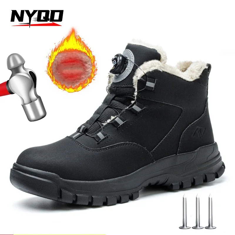 Rotating Buttons Safety Shoes Men Waterproof Work Boots Anti-smash Anti-puncture Protective Autumn Winter light Work Shoes