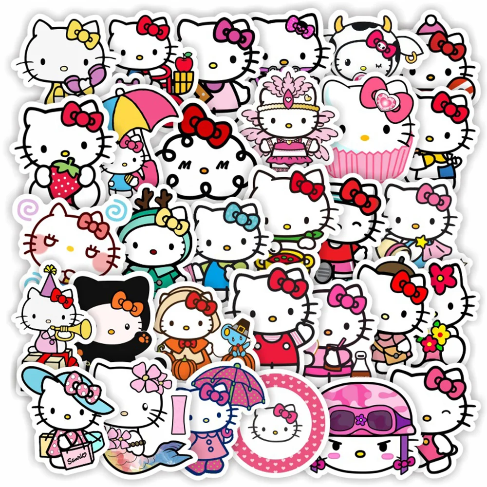 10/30/50 sztuk Cute Cartoon Hello Kitty naklejki Kawaii dla dziewcząt Graffiti butelka wody gitara pamiętnik winylu dzieci DIY zabawki naklejki