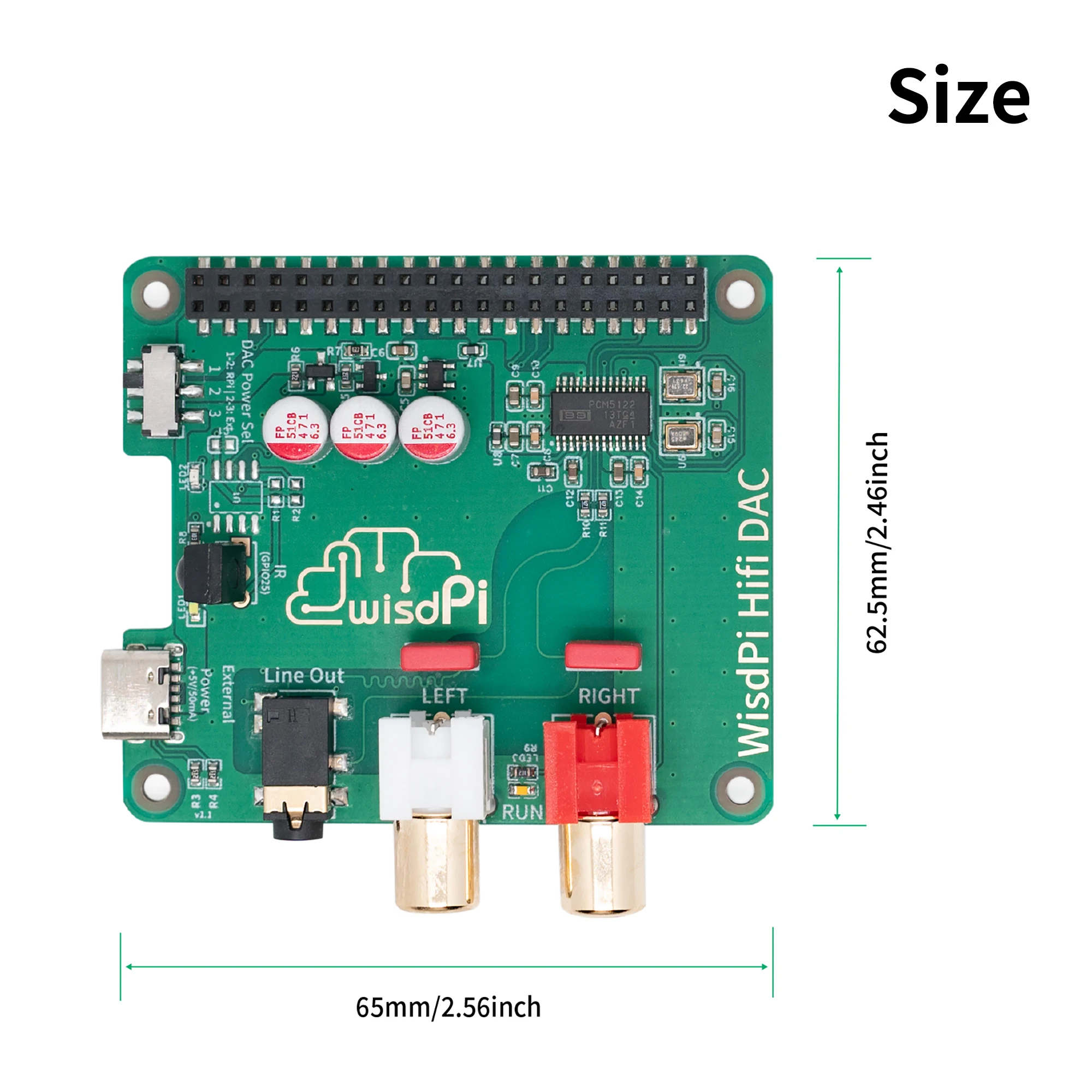 WisdPi HiFi DAC | Raspberry Pi PCM5122 Audio 3.5 RCA pozłacana redukcja szumów zasilania zewnętrznego, karta dźwiękowa karta rozszerzenia