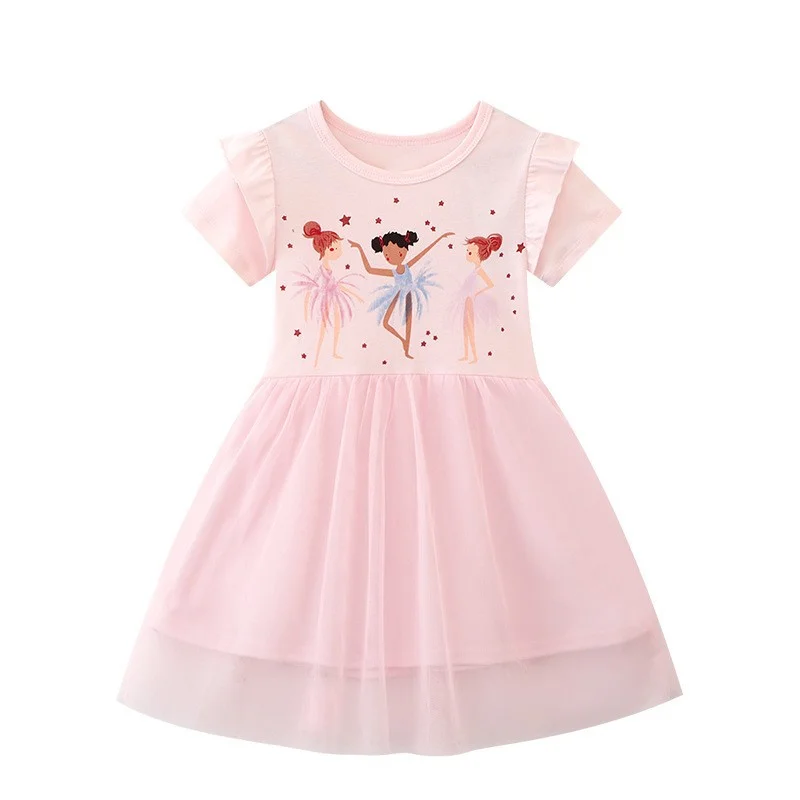 Saltando Metros 2-8T Princesa Meninas Vestidos Fairy Tale Verão Manga Curta Criança Crianças Traje Bonito Tutu Aniversário Vestidos