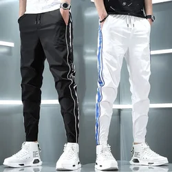 Spring Summer Harajuku Elastic Waist Quick Drying Stripe Casual Baggy Sport Running Work Trousers Man Casual Jogger Sweatpants