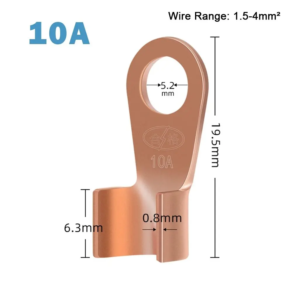 10pcs/pack OT Type OT Wire Nose Terminal Crimp Copper 10A-80A OT Cable Connector Kit Bolt Hole 1.5-16mm2 OT Lugs Ring Crimp