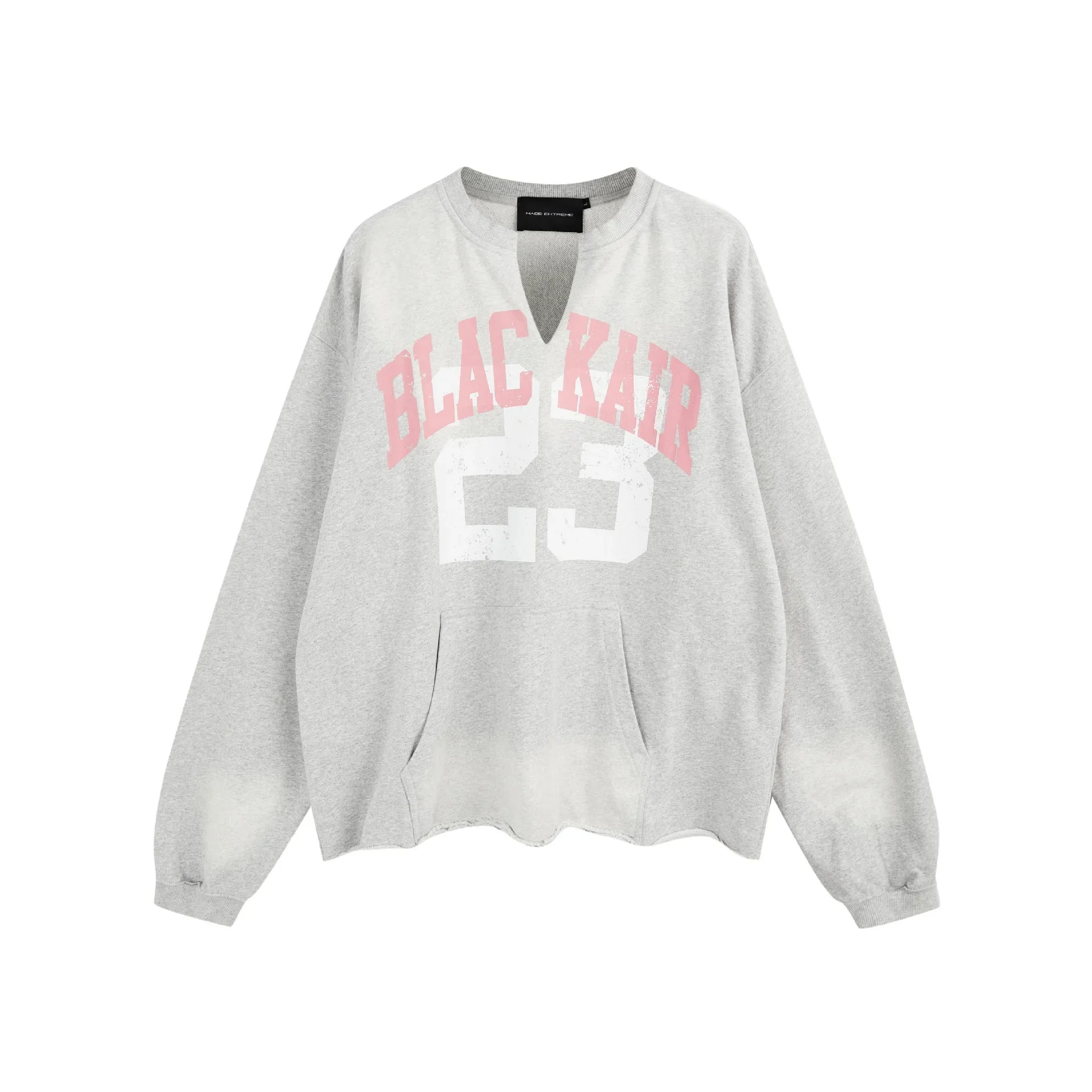 MADE EXTREME Letter Print Washed V-neck Pullover Sweatshirt for Men and Women