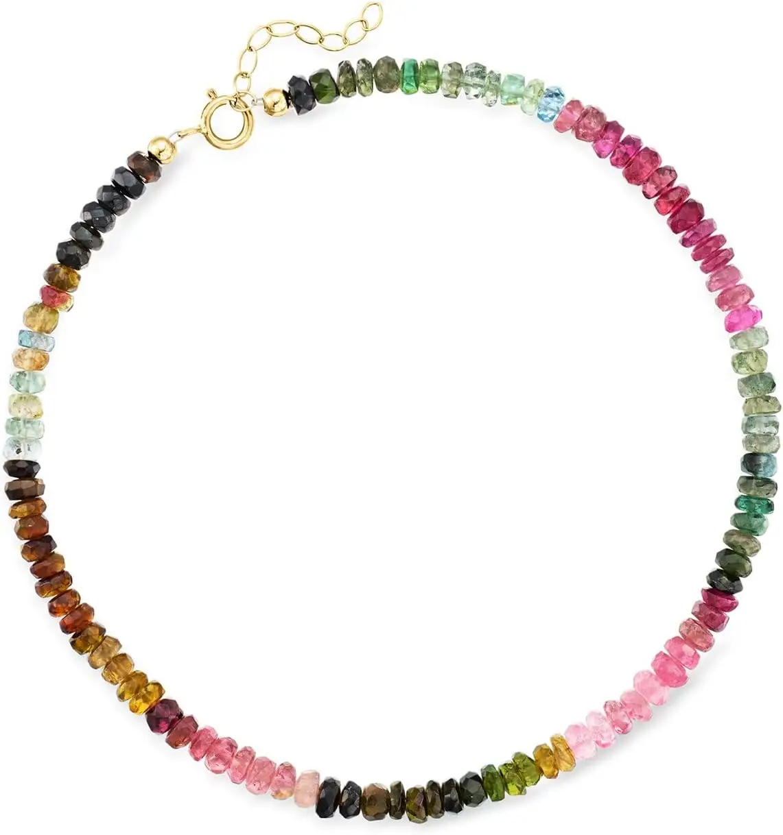 

17.00 ct. t.w. Multicolored Tourmaline Bead Anklet With 14kt Yellow Gold. 9 inches
