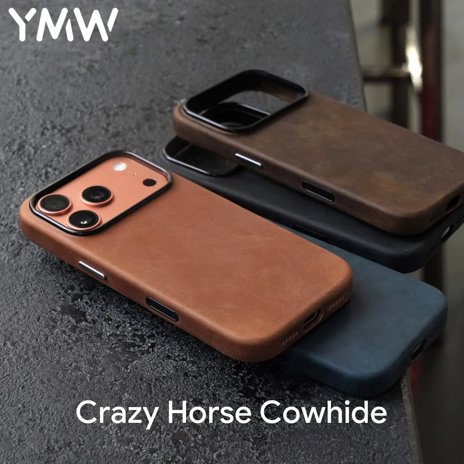 Ymw scratc crazy horse capa de couro genuíno para iphone 17 16 15 pro max capa de telefone de couro de vaca magnética