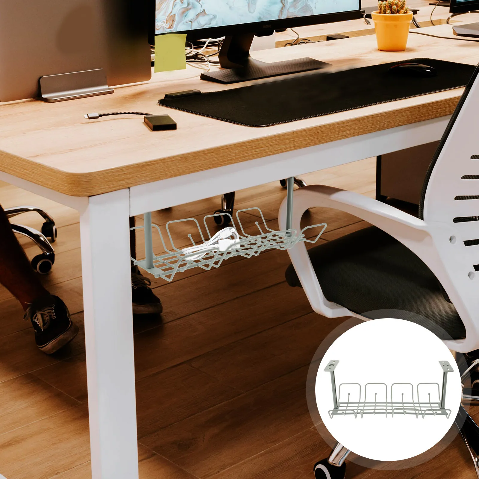 

2Pcs Cable Management Desk Cable Organizer Hanging Basket Design Under Desk Tray Cord Organizer Wire Management Under Table