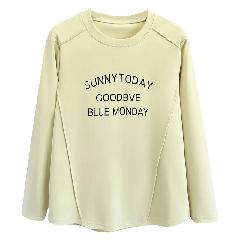 

Fashion Plus Size Women's T-Shirt Autumn New Style Basic three-dimensional Cut Printed Letter Long Sleeved Tops 662