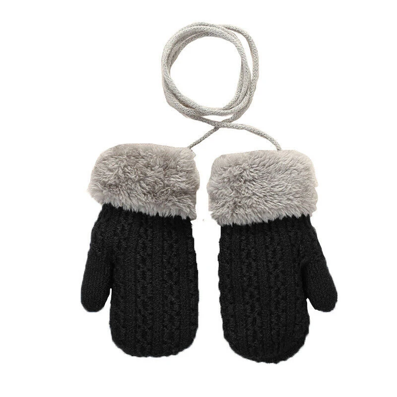 Winter Warm Gloves For Children Double-layer Hanging Neck Full Finger Gloves Winter Thick Knitted Mittens Outdoor Sport Gloves