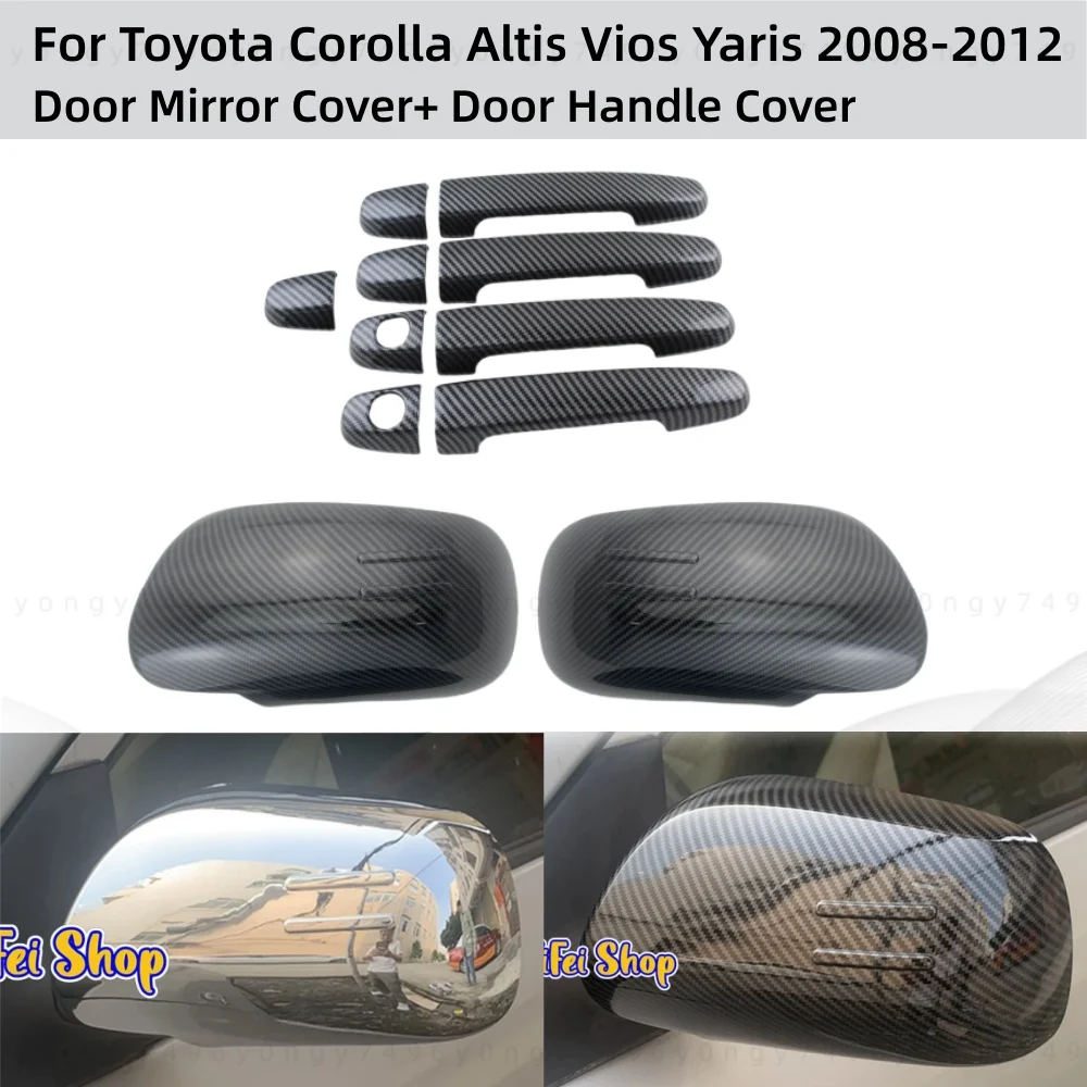 

2Pcs Car Chrome Rearview Accessories 2008 2010 2011 2012 For Toyota Corolla Altis Vios Yaris Carbon Door Mirror Cover Trim