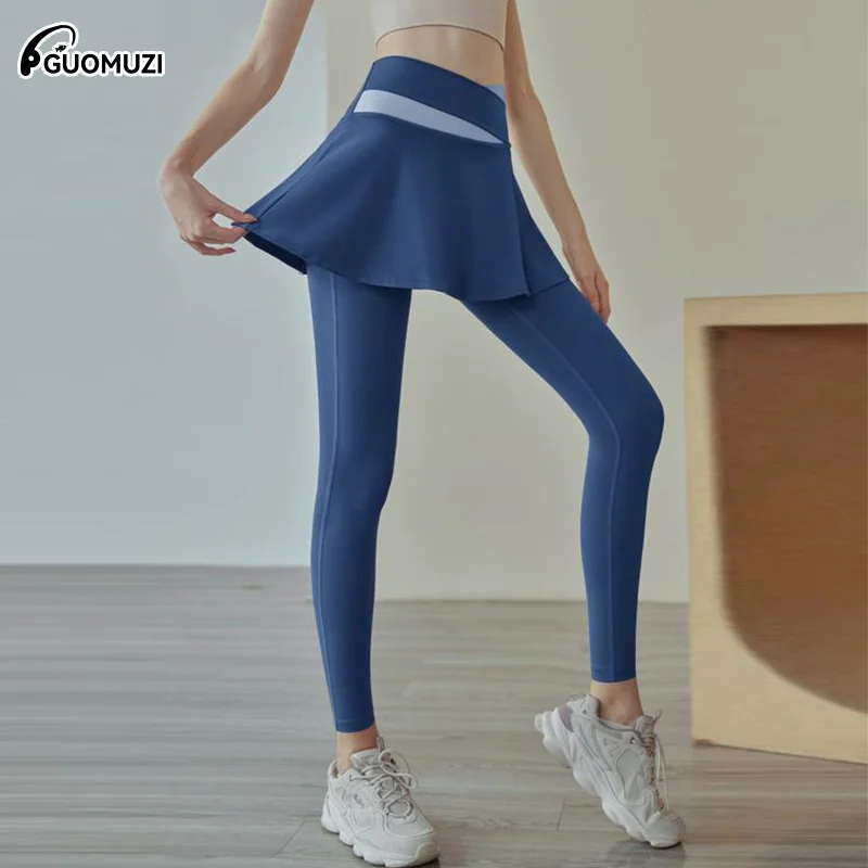 

Women Yoga Tenis Skirts High Waist Fake Two Pieces Sports Leggings Fitness Gym Quick-Dry Skirt Athletic Running Legging Pants