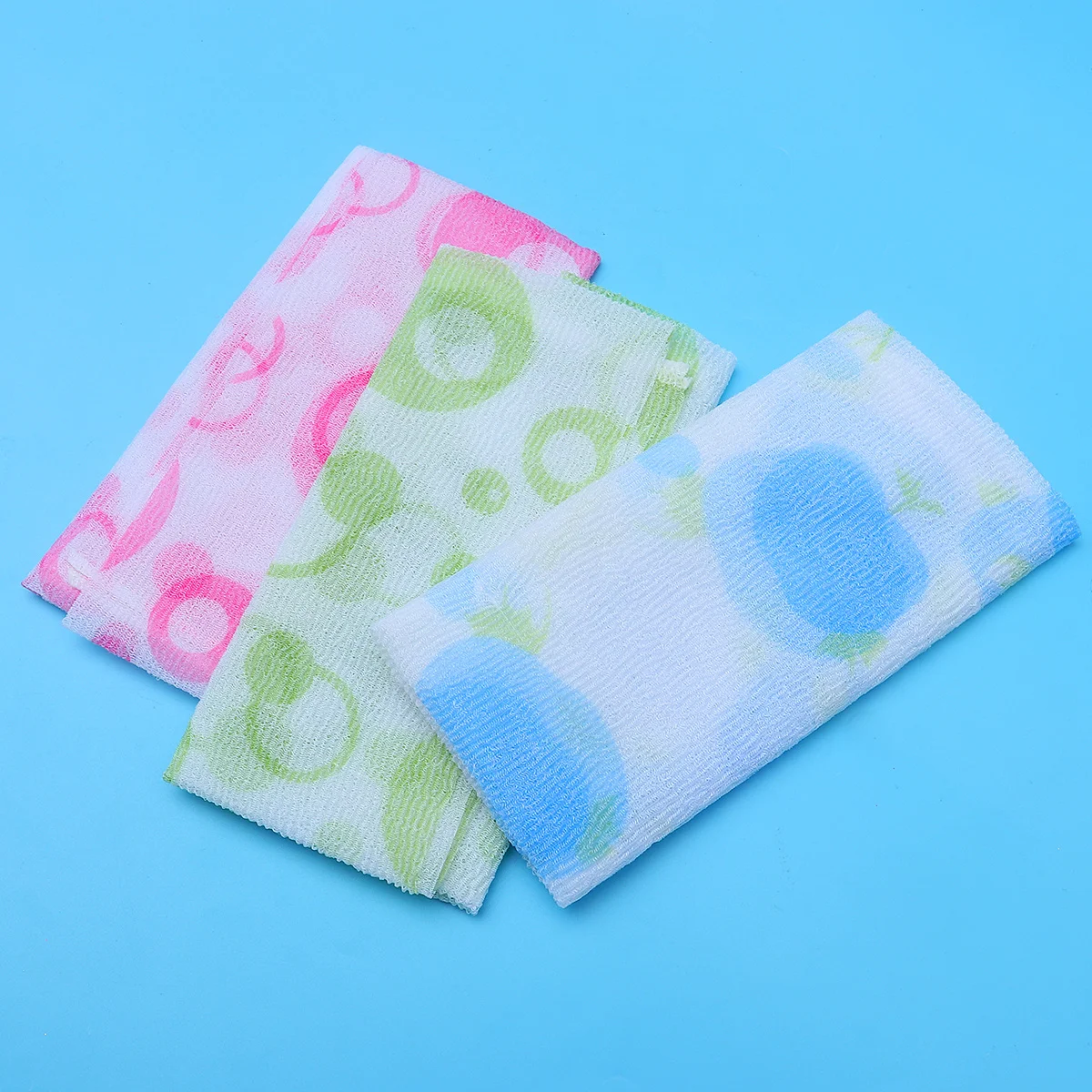 

3Pcs Printing Shower Towel Durable Nylon Back Scrubber Body Cleaning Exfoliate Towel Green Blue Pink Back Scrubber