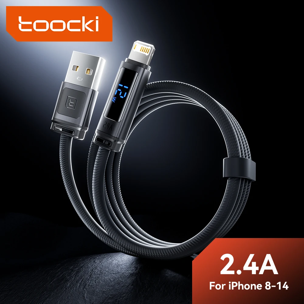 Toocki 2.4A USB A To iP Port Cable PD 12W Digital Display Fast Charging Cable For iPhone 14 13 12 11 Pro Max X Plus iPad Airpods